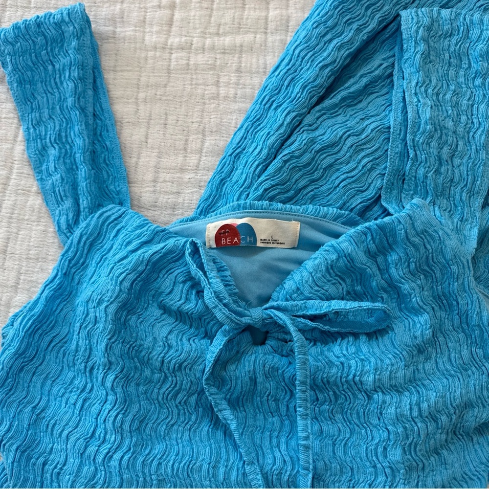 Free People FP Beach Eleni Bodycon Maxi Dress Size Large Aqua Blue *flaw* - Picture 7 of 14